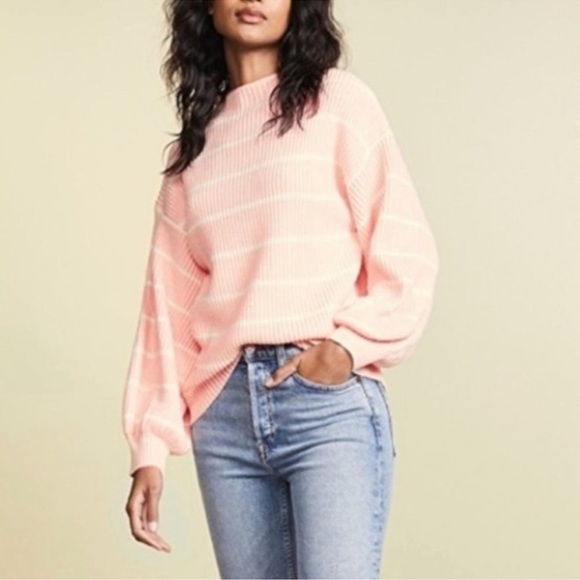SAYLOR Reformation pink white striped balloon sleeve knit sweater women size M/L - Picture 1 of 6